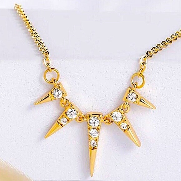 Gold Spike CZ Necklace, Spike Elongate, Minimalist, Dainty Design Fashion - Picture 9 of 9